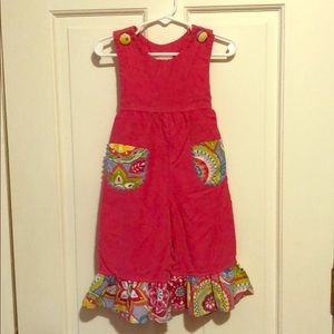 Pink Corduroy Jumper/pants with ruffles/pockets